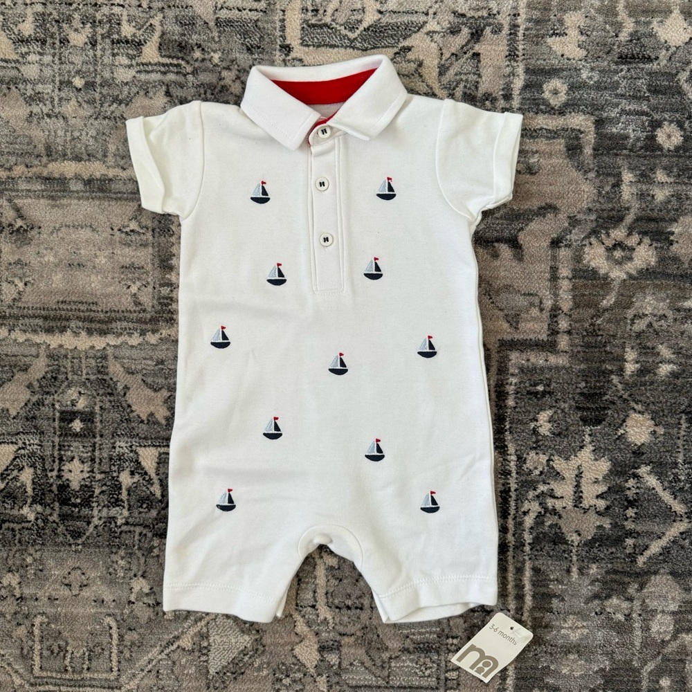 White Baby Romper with Sailboat Design